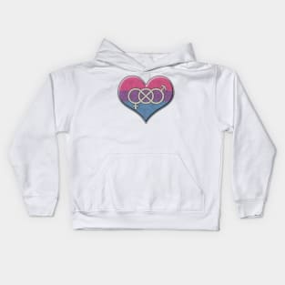 Large Bisexual Pride Flag Colored Heart with Gender Knot Symbol Kids Hoodie